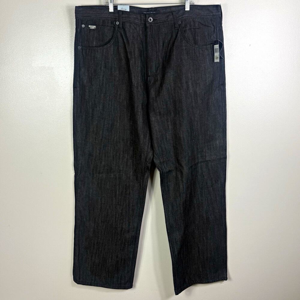 Sean John Men’s Black Dark Wash Denim Jeans Relaxed Fit Straight 5-Pocket